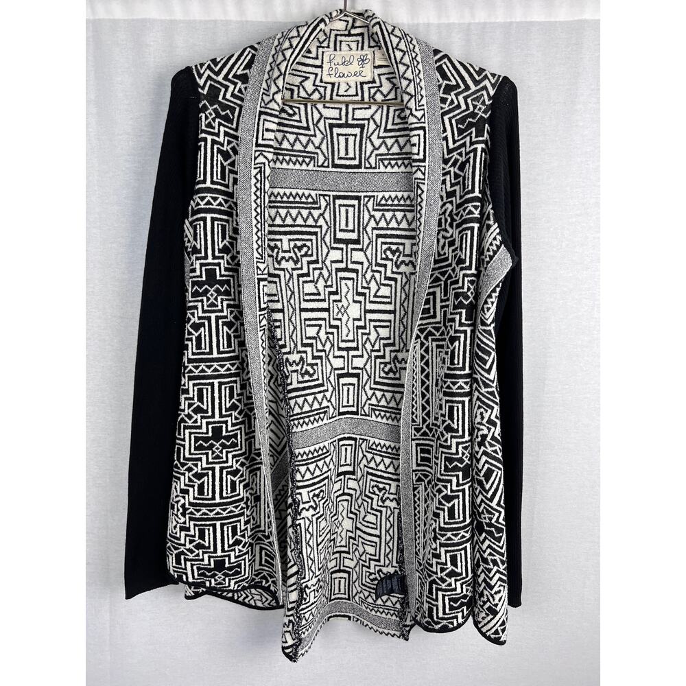 Anthropologie Black and White Geometric Open Cardigan